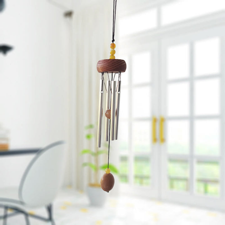 Olivenorma Solid Wood Aluminum Rod Natural Stone Wind Chime - Agate - image 7