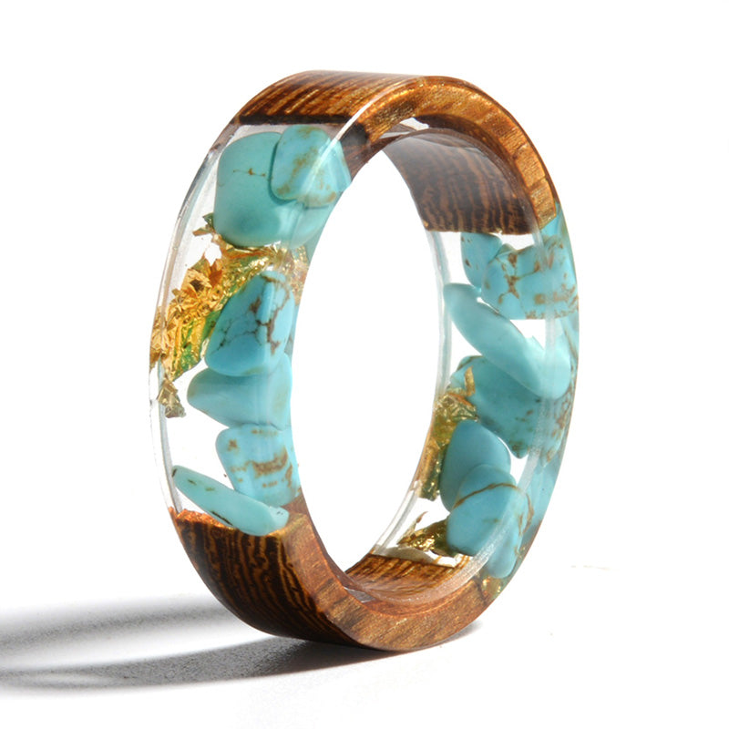 Olivenorma Intellectual & Optimistic - Handmade Wood Ring - Turquoise + Gold - 11 - image 1