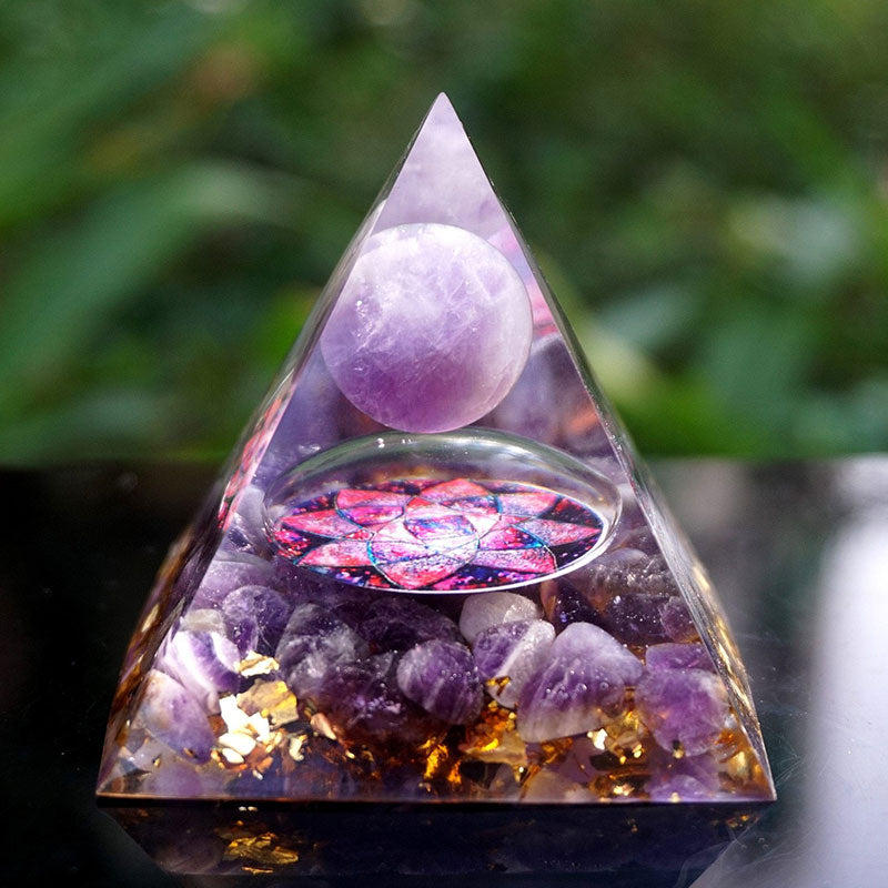 Olivenorma Amethyst Sphere with Amethyst Crystals Orgone Pyramid - image 1
