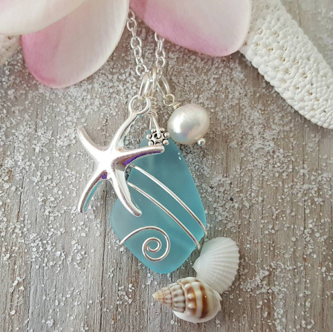 Olivenorma Sea Glass Pearl Starfish Necklace - Sea Glass - image 0