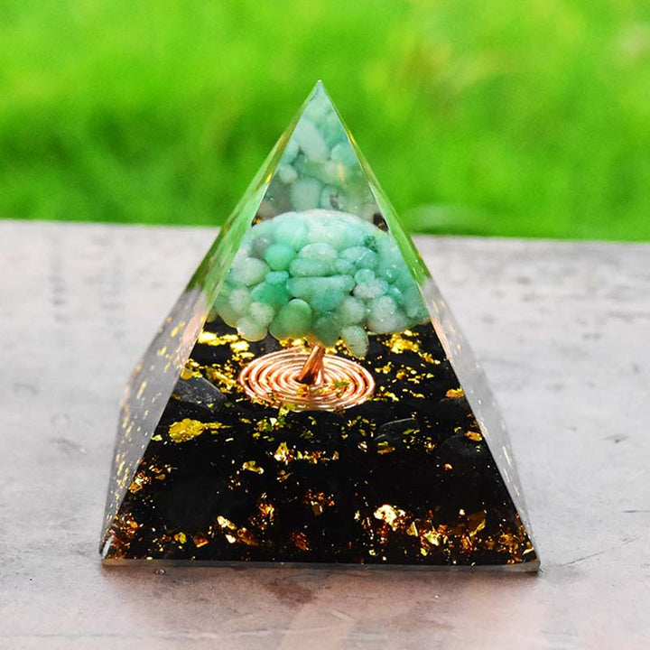 Olivenorma Green Aventurine Obsidian Tree Of Life Orgone Pyramid - image 1