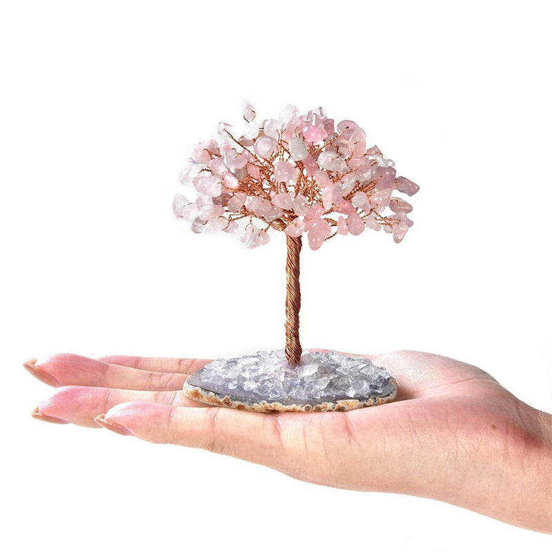 Olivenorma Rose Quartz Natural Gemstone Feng Shui Tree with Agate Base - image 2