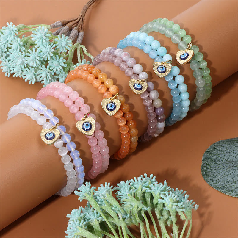 Olivenorma Cat's Eye Stone Evil Eye Pendant Double Layer Bracelet - image 9