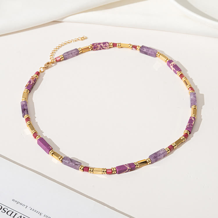 Olivenorma Geometric Rectangle Charoite Purple Emperor Stone Clavicle Necklace - image 2