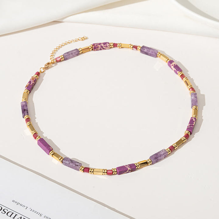Olivenorma Geometric Rectangle Charoite Purple Emperor Stone Clavicle Necklace - image 2