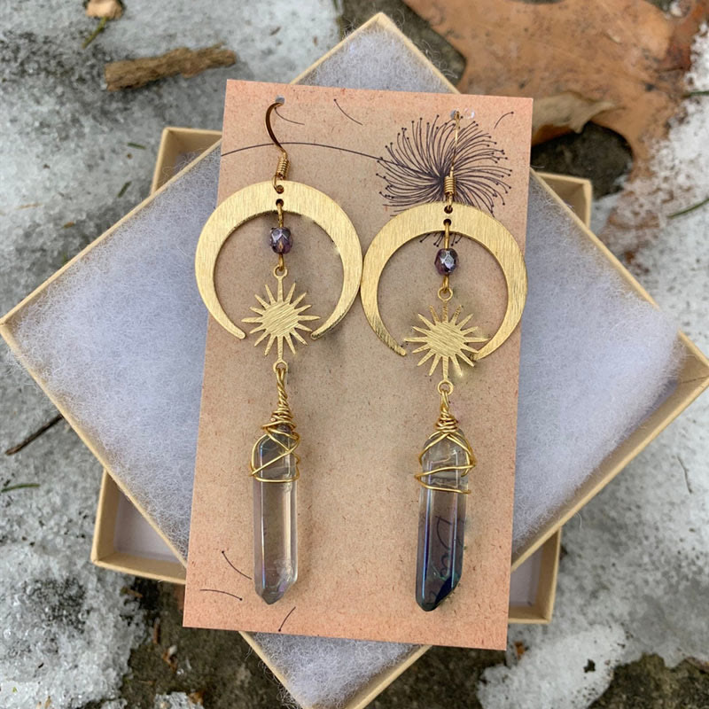 Olivenorma Crescent and Star Irregular Crystal Earrings - image 2