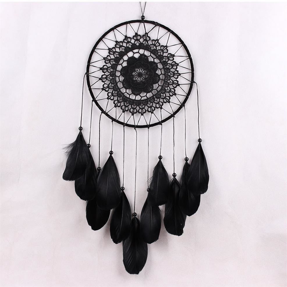 Olivenorma Handwoven Bohemian Dreamcatcher - Small Black Flowers - image 0