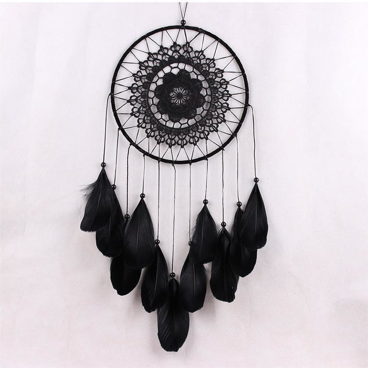 Olivenorma Handwoven Bohemian Dreamcatcher - Small Black Flowers - image 0