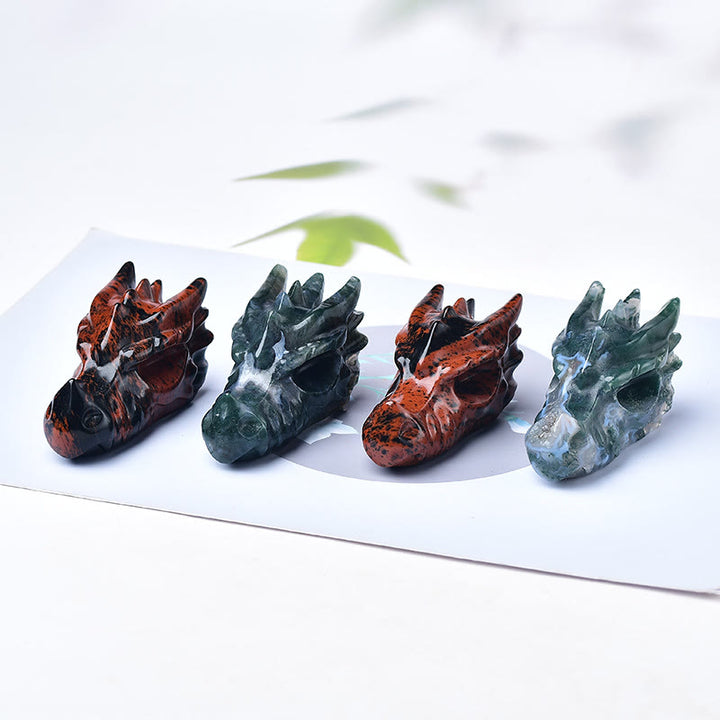 Olivenorma Mahogany Obsidian Moss Agate Dragon Head Gemstone Decoration - image 0