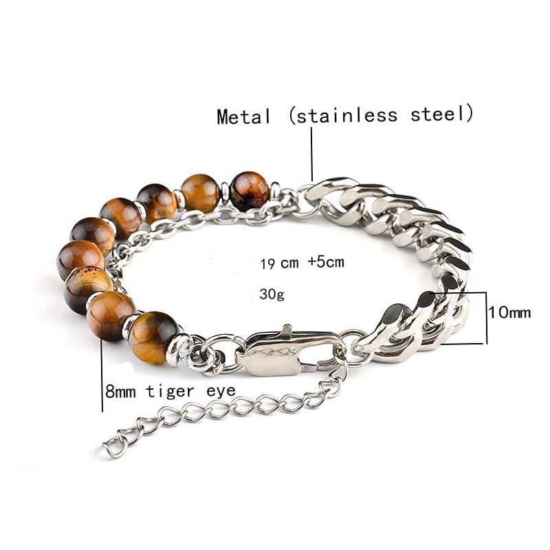 Olivenorma Faceted Black Onyx Tiger Eye Stainless Steel Bracelet - image 1