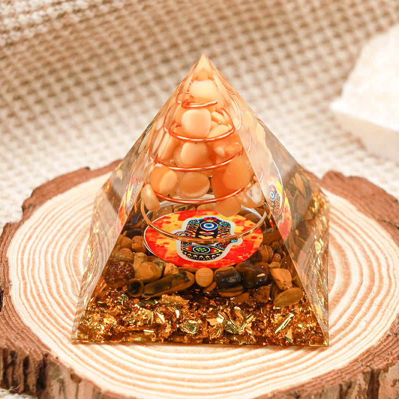 Olivenorma Sun Stone With Tiger Eye Hamsa Orgone Pyramid - 10*10cm - YES PLEASE $8 - image 0