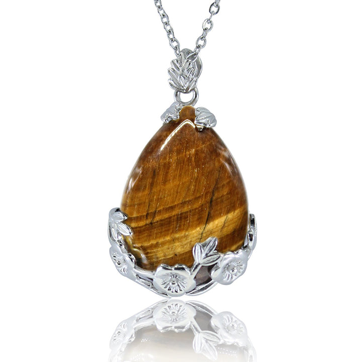 Natural Stone Water Drop Plum Necklace - Tiger Eye - image 10