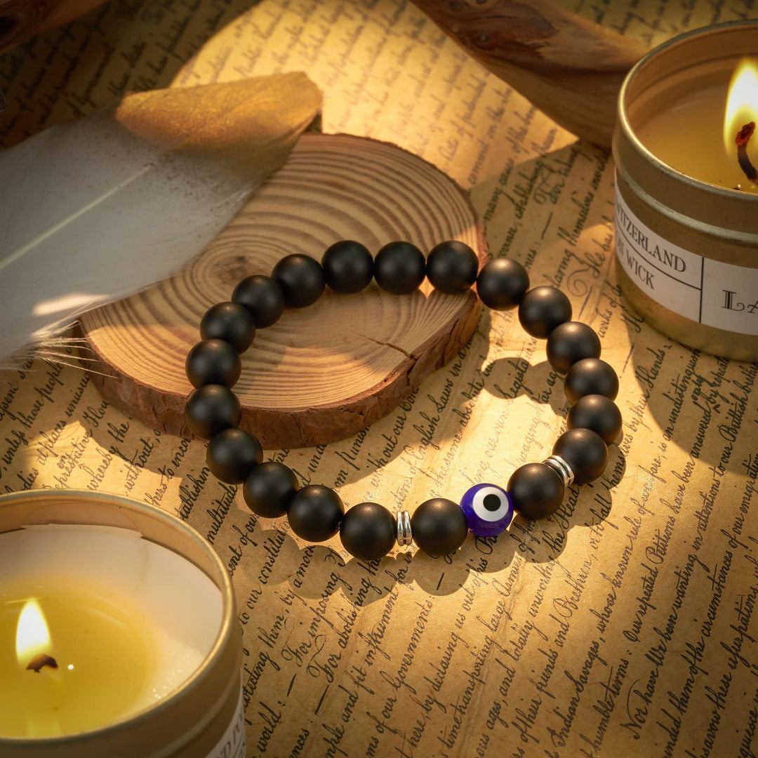 Olivenorma Tiger Eye Obsidian Evil Eye Beaded Mens Bracelet - Obsidian - image 5