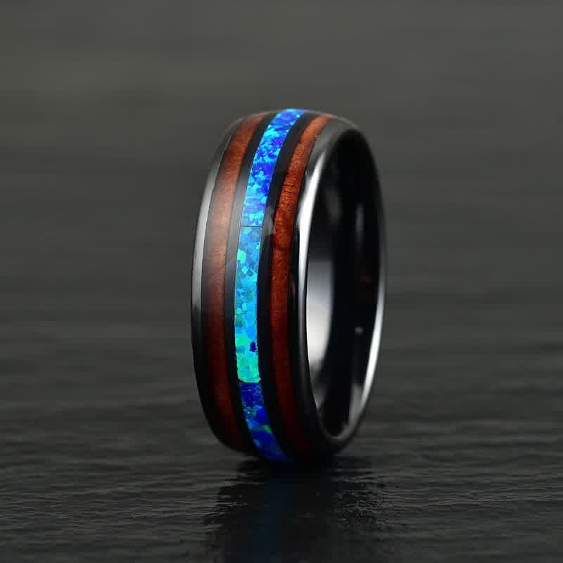 Olivenorma Koa Wood and Abalone Shell Tungsten Carbide Ring - image 11