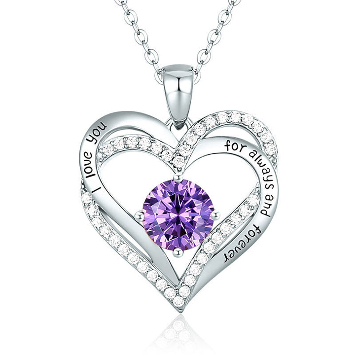 Olivenorma "I love you for always and forever" - Birtshtone Heart Necklace - Silver - February - image 16