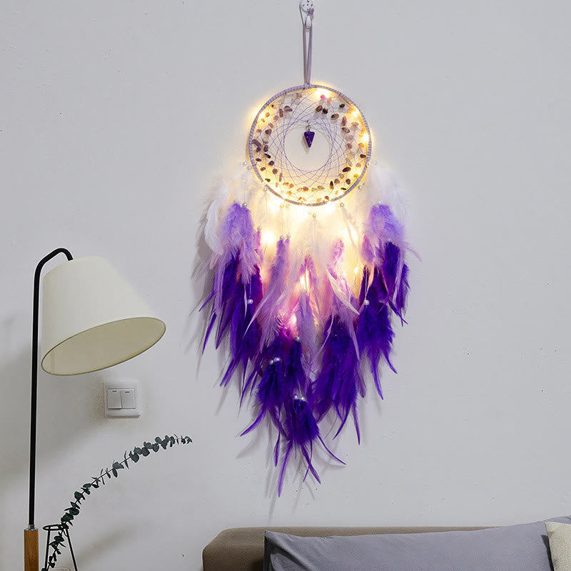 Olivenorma Amethyst Gravel Pendulum Pendant Purple Dream Catcher - With Lights - image 4