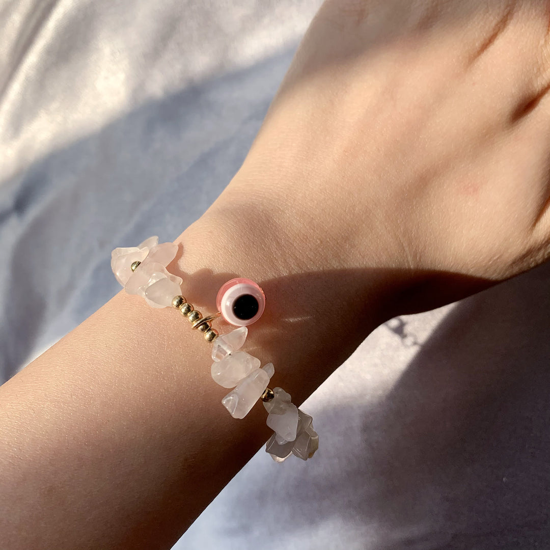 Olivenorma Natural Crystal Gravel Evil Eye Pendant Bracelet - image 18