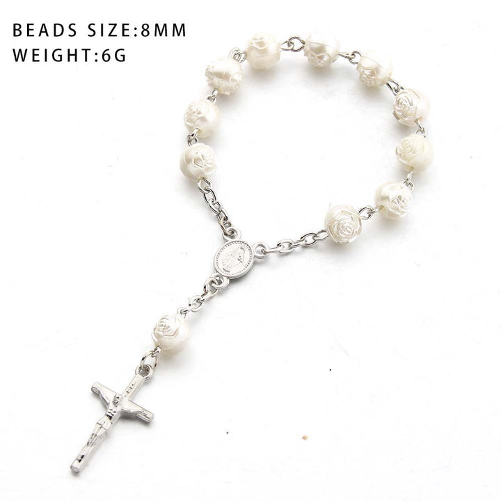 Olivenorma Pearl Heart Cross Bracelet - White Rose Pearl - image 6