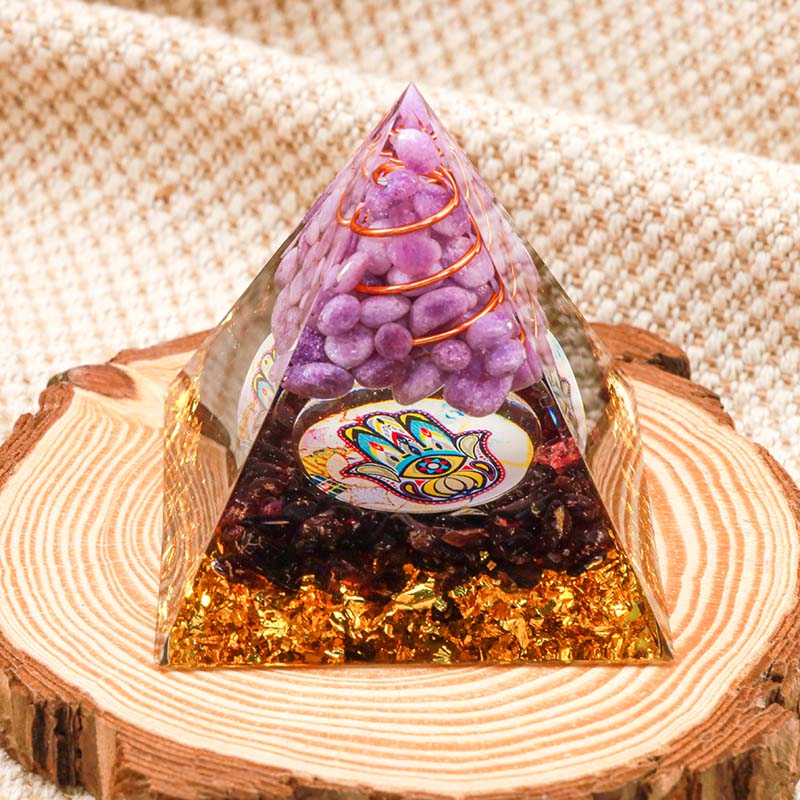 Olivenorma Purple Jade With Garnet Hamsa Healing Orgone Pyramid - 10*10cm - YES PLEASE $8 - image 0