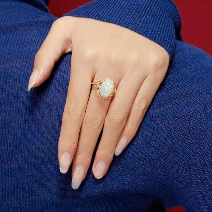 Olivenorma Big Opal Side Love Design Adjustable Ring - image 2