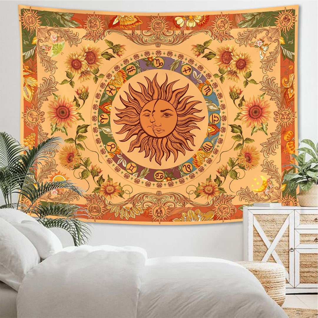 Olivenorma Yellow Orange Sun And Moon Sunflower Tapestry - image 2