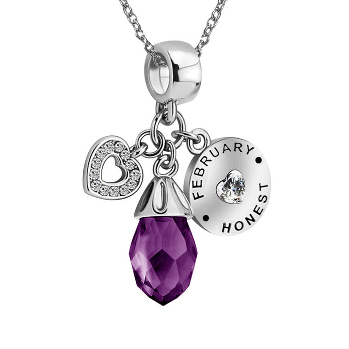 Olivenorma Diamond Heart Pendant Birthstone Necklace - February&Amethyst - image 1