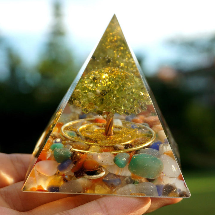 Olivenorma Fluorite With Peridot Tree Of Life Orgone Pyramid - 10*10cm - YES PLEASE $8 - image 0