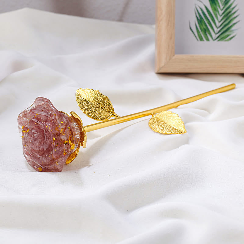 Olivenorma Crystal Rose Flower Handicraft Gemstone Decoration - Strawberry Quartz - image 3