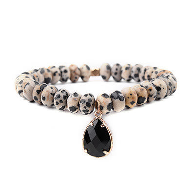 Olivenorma Natural Dalmatian Jasper Obsidian Hamsa Pendant Bracelet - Dalmatian Jasper&Obsidian - image 4