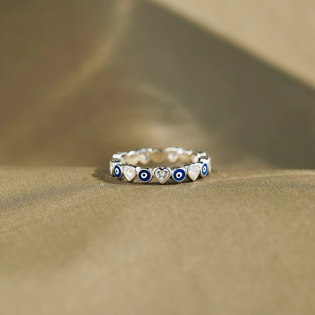 Olivenorma S925 Sterling Silver Heart White Zircon Evil Eye Ring - image 6