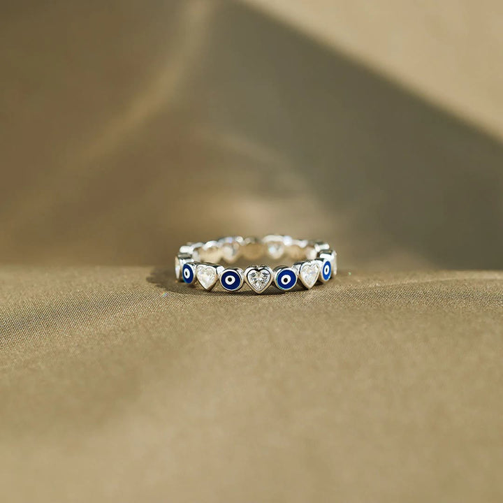 Olivenorma S925 Sterling Silver Heart White Zircon Evil Eye Ring - image 6