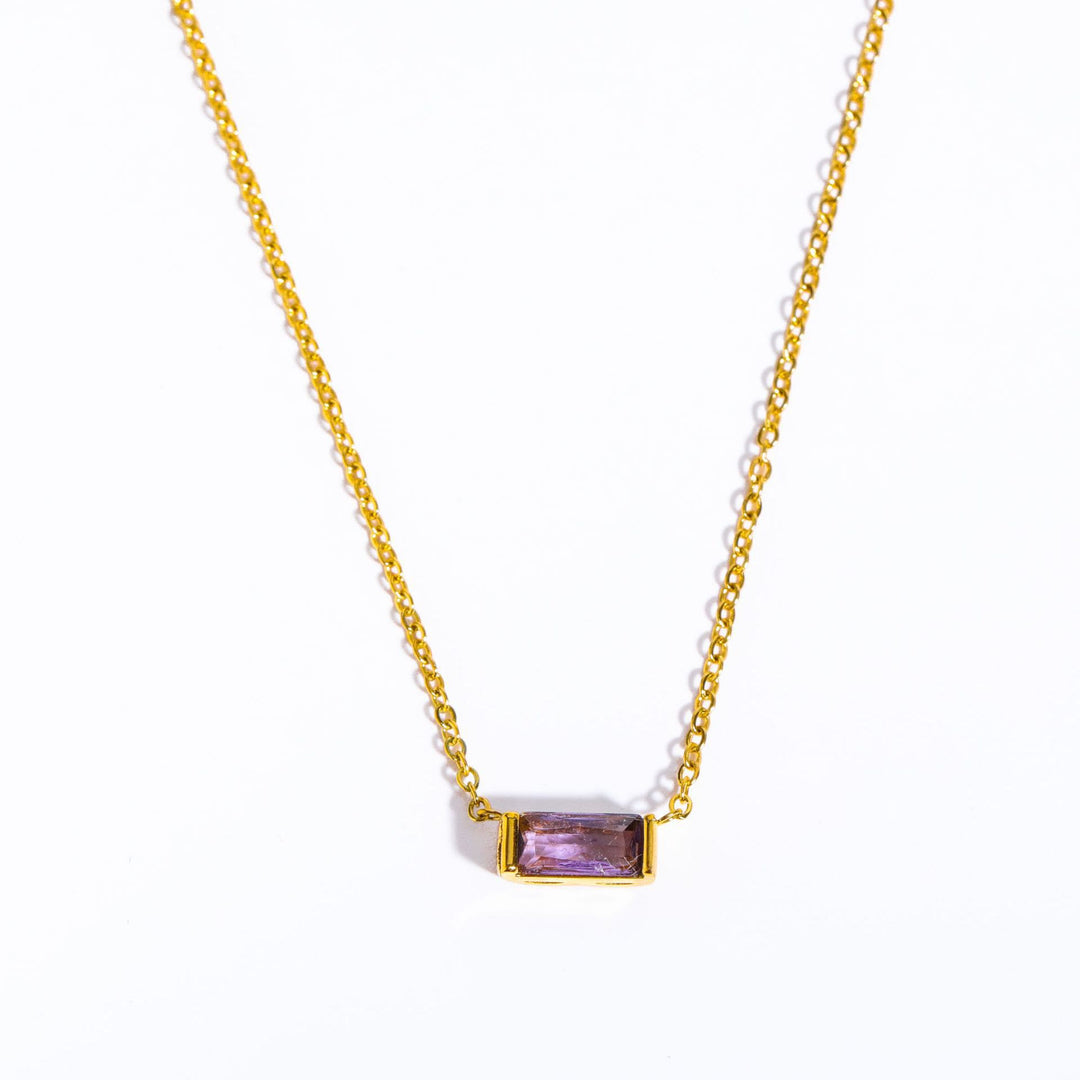 Olivenorma Simple Rectangular Birthstone Pendant Stainless Steel Necklace - Alexandrite - image 12