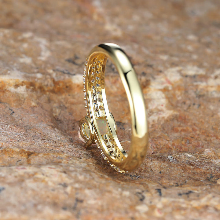 Olivenorma "Shiny Elegance" Round Opal Zircon Edge Band Ring  - image 3