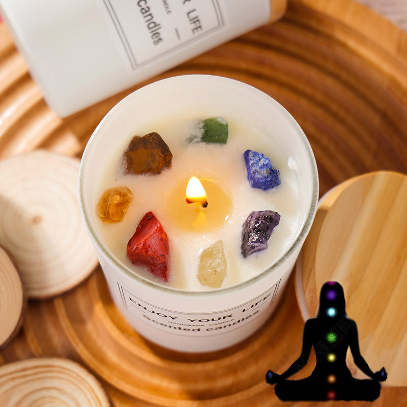 Olivenorma Handmade Chakra Stone Crystal Aromatherapy Smokeless Candle - Chakra1 - image 0