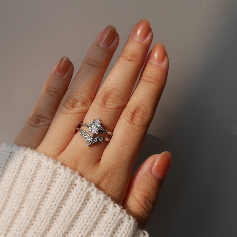Olivenorma 2 Pcs Crown Moonstone Plated Zircon Engagement Ring Set - image 5