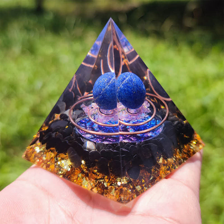 Olivenorma Lapis Lazuli Sphere with Obsidian Orgone Pyramid - image 5
