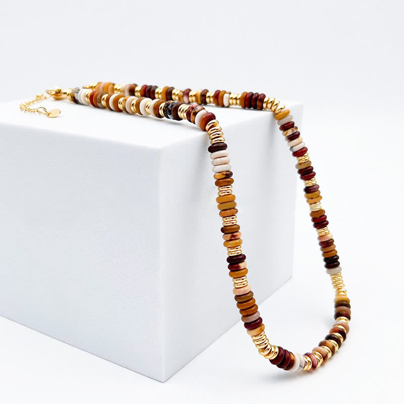 Olivenorma Sunset Frisbee Beaded Natural Agate Clavicle Necklace - image 3