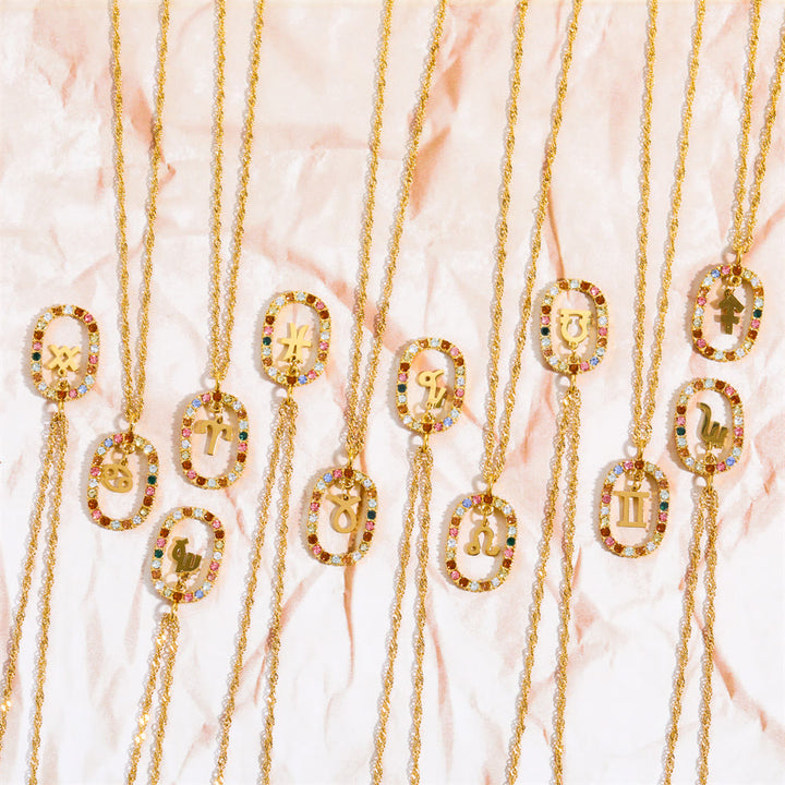 Olivenorma Zircon Openwork Oval Constellation Zodiac Necklace - image 18