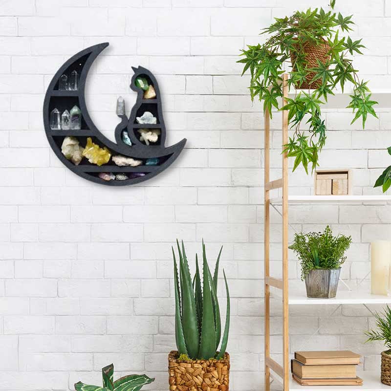 Olivenorma Crescent Moon & Cat Wooden Crystal Shelf - image 2