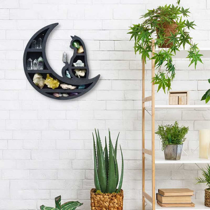 Olivenorma Crescent Moon & Cat Wooden Crystal Shelf - image 2