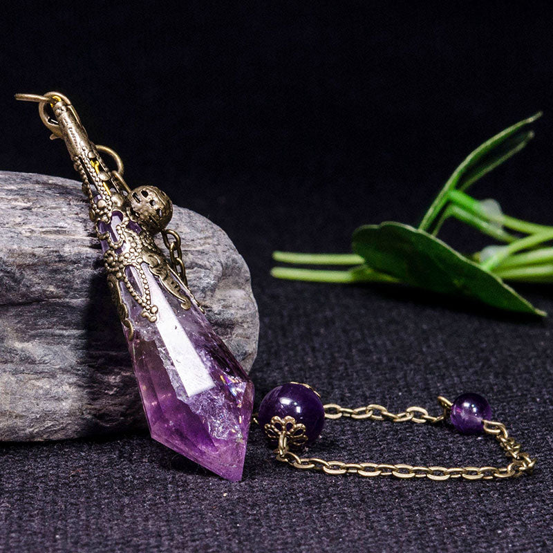 Natural Amethyst Retro Healing Pendulum - Copper - image 1