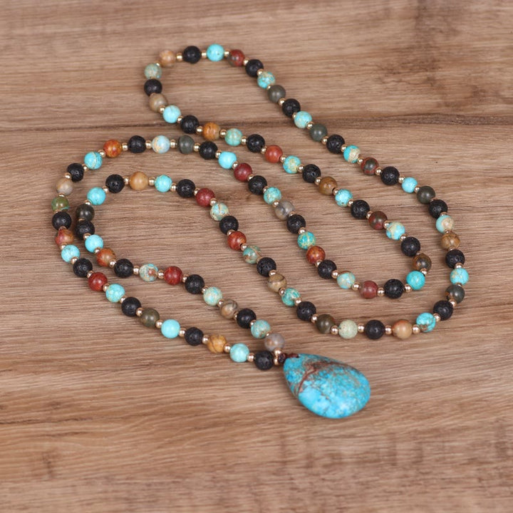 Olivenorma Turquoise Drop Shape Pendant Mala Beaded Necklace - Mala Necklace - image 0