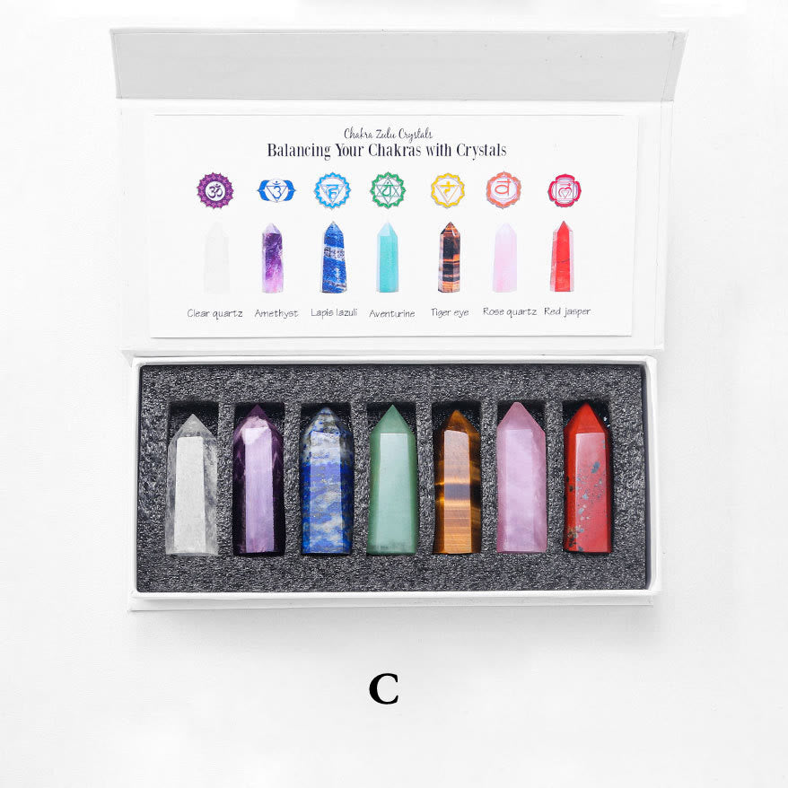 Olivenorma Chakra Raw Stone Decoration Set Crystal Wands - C: Clear Quartz;Amethyst;Lapis Lazuli;Green Aventurine;Tiger Eye;Rose Quartz;Red Jasper - image 7