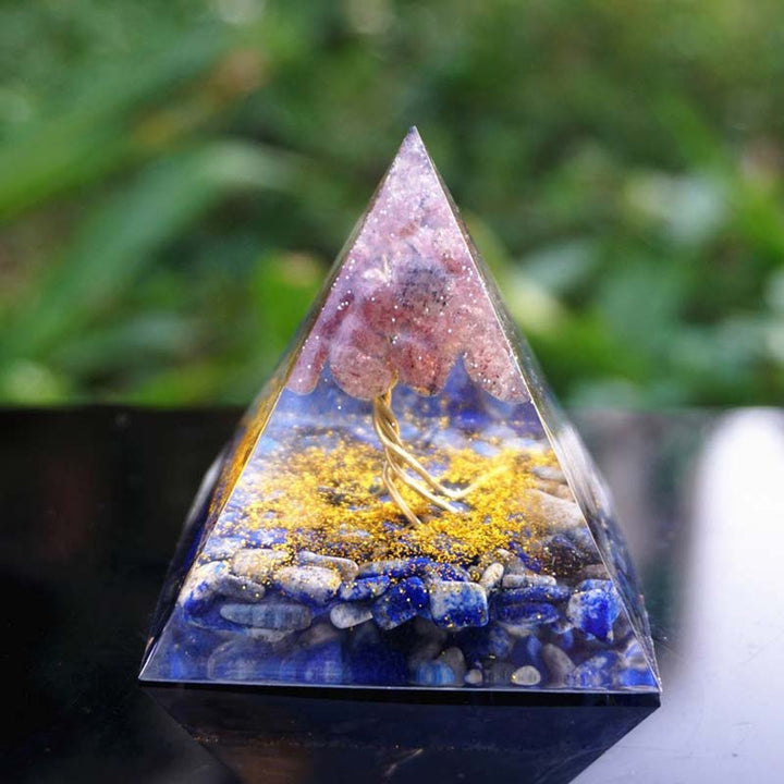 Olivenorma Lapis Lazuli With Strawberry Quartz Tree Of Life Orgone Pyramid - image 5