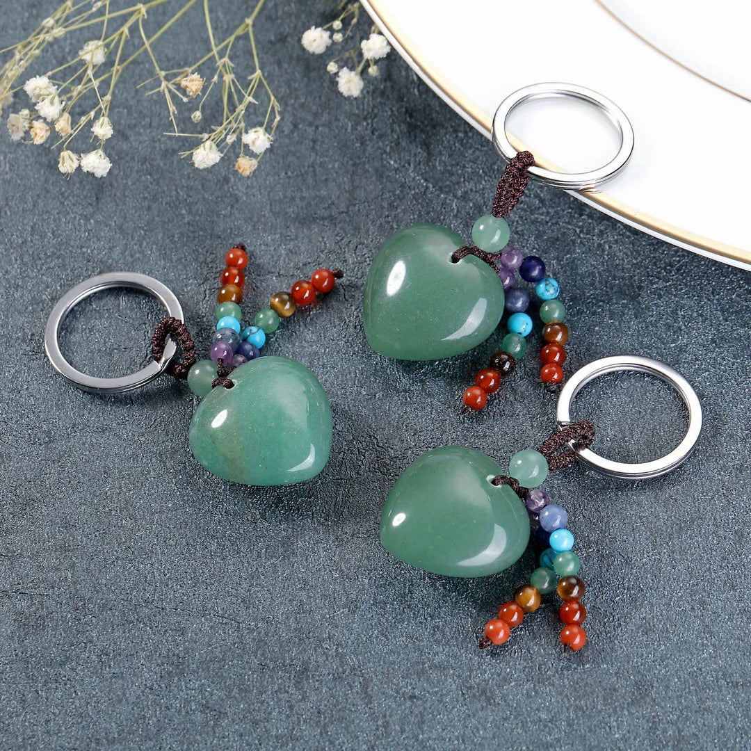 Olivenorma Natural Crystal Heart Keychain - Green Aventurine - image 10