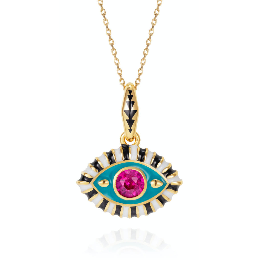 Olivenorma Stainless Steel Colorful Evil Eye Zircon Pendant Necklace - Blue & Pink Zircon - image 2