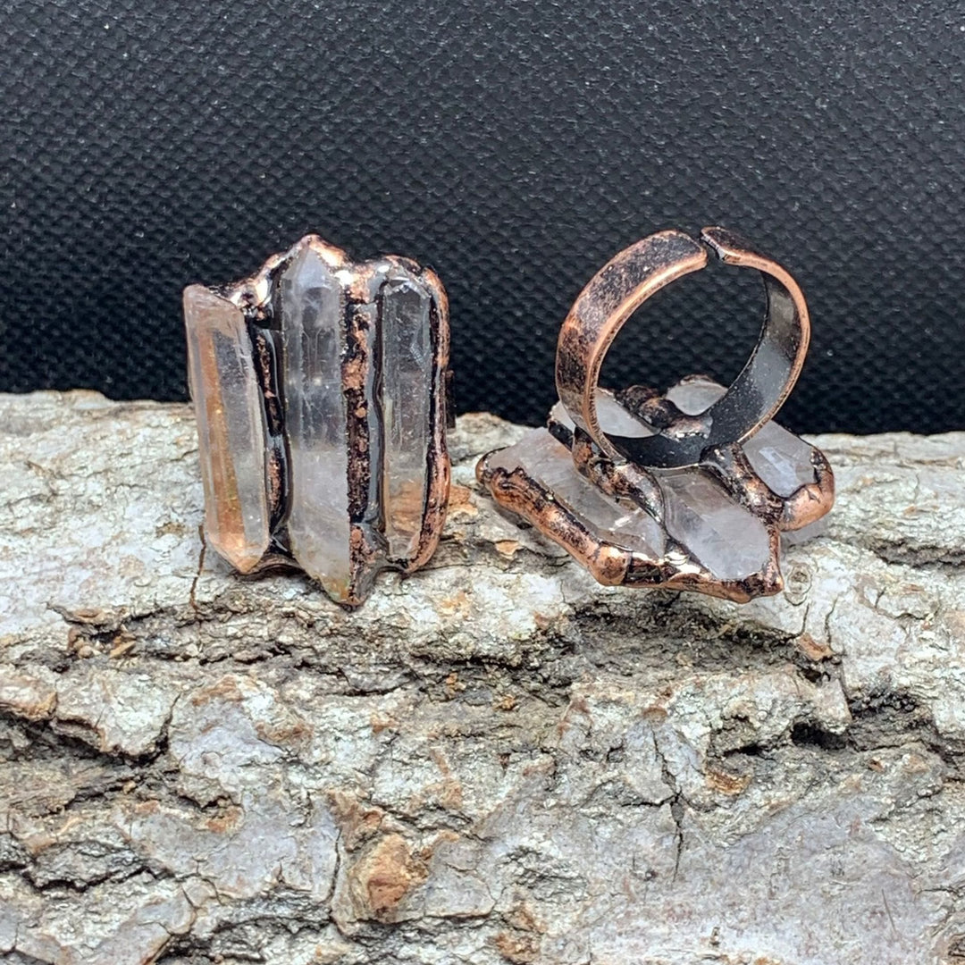Olivenorma Natural Clear Quartz Irregular Triple Combination Adjustable Ring - image 9