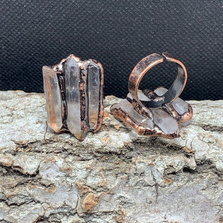 Olivenorma Natural Clear Quartz Irregular Triple Combination Adjustable Ring - image 9