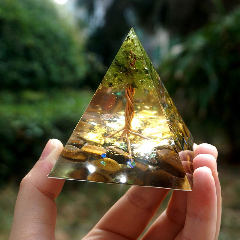Olivenorma Tree Of Life Peridot And Tiger Eye Energy Orgone Pyramid - 150*150mm - YES PLEASE $8 - image 0