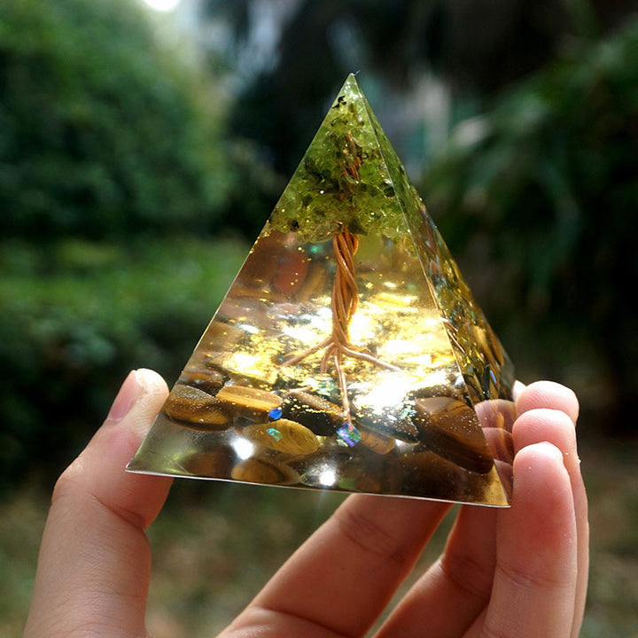 Olivenorma Tree of Life Peridot With Tiger Eye Orgone Pyramid - image 2